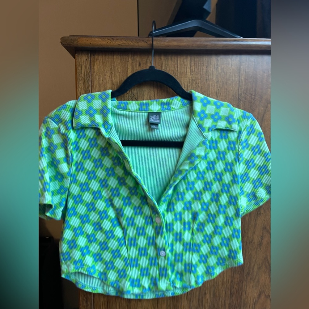 Wild Fable Green/Blue floral crop top retro size m